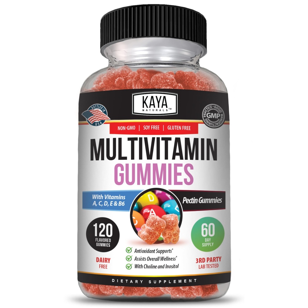 Kaya Naturals Adult Multi Vitamin Gummy, 120 Count, Biotin, Vitamine A, B-12, C & E, inclusief zink, foliumzuur, aardbeiensmaak (120 Gummies)