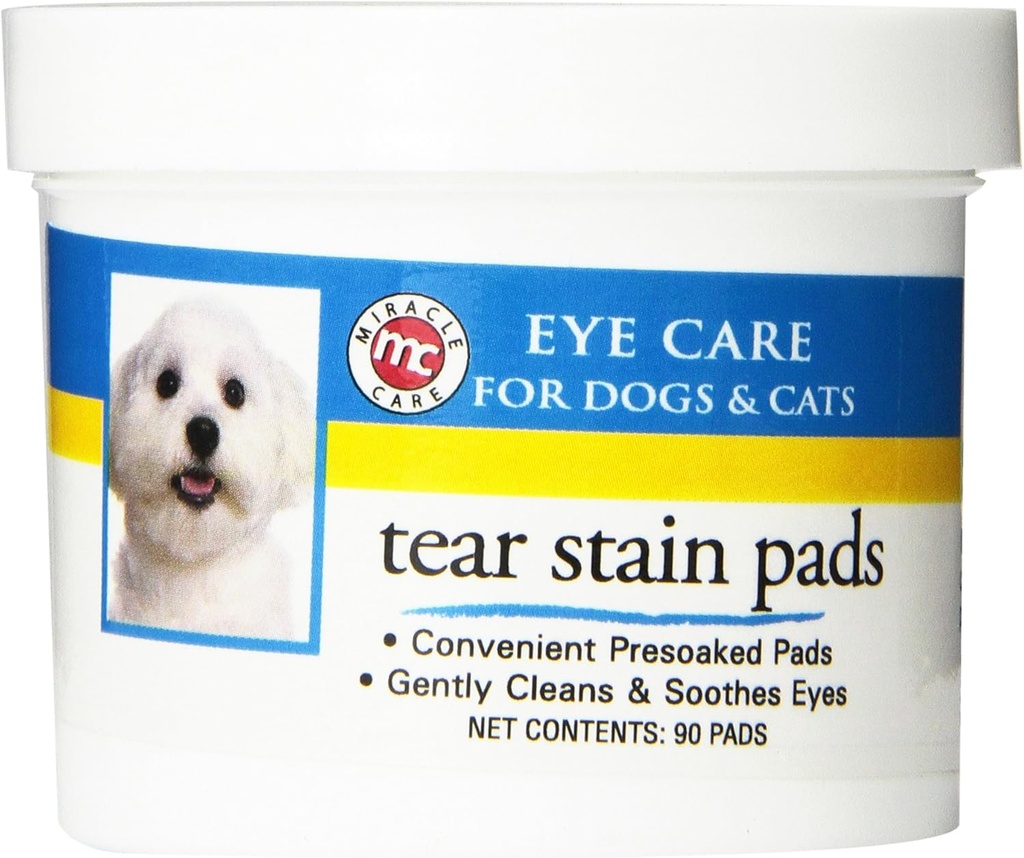 Miracle Care Tear Stain Pads, 90 Single Use Pre-Soaked Pads om zachtjes schoon en kalmeren hond en kattenogen, niet stekende formule om te verbeteren traan vlekken en verwijderen oog puin