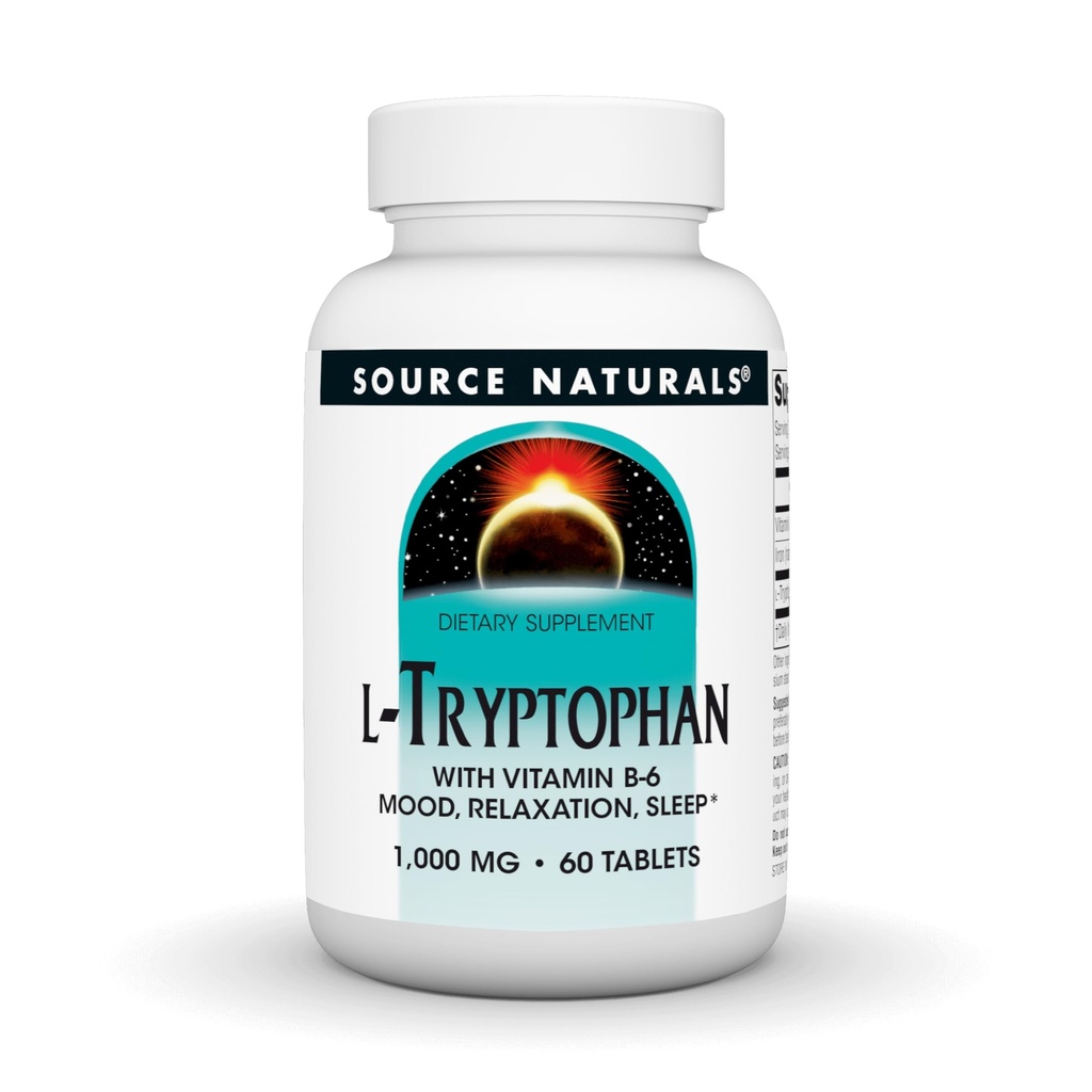 Bron Naturals L-Tryptofaan met vitamine B-6 - Ondersteuning Mood, ontspannen en slapen - 1000mg - 60 tabletten