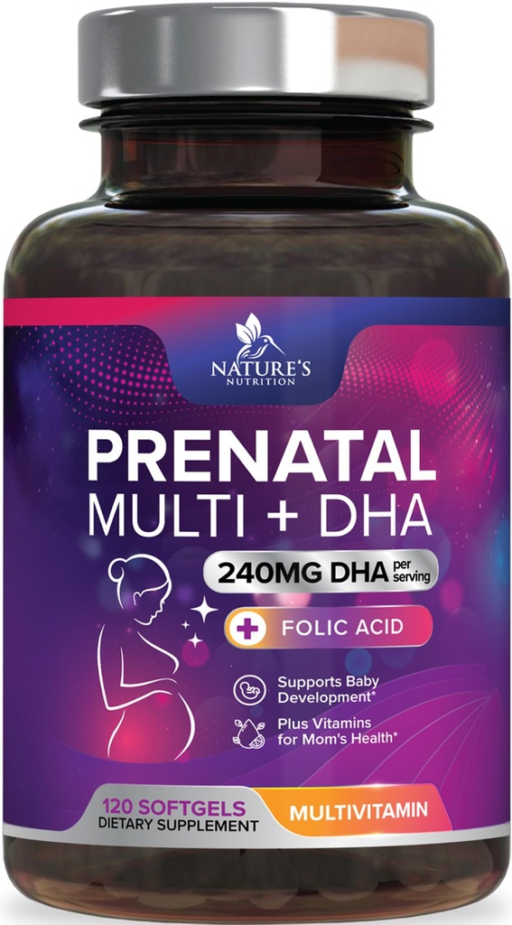 Prenatal Vitamins for Women with Folic Acid + Omega 3 DHA for Fetal Brain Development, Best Prenatal Vitamin Supplement, Daily Pregnancy Multivitamin Nutritional Support, Non-GMO - 120 Softgels