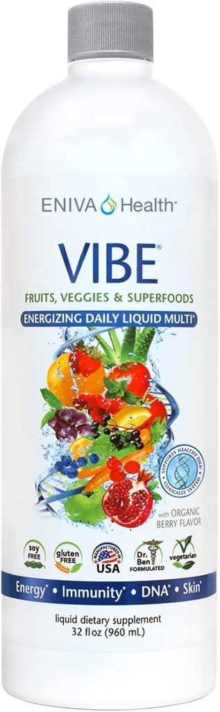 Eniva Health Vibe Liquid Multivitamins Mineral Supplements with Vitamins A, B12, C, D, E & Amino Acids | Fruits and Veggies Daily Supplement for Women & Men | Doctor Formulated | USA Made | 32 oz