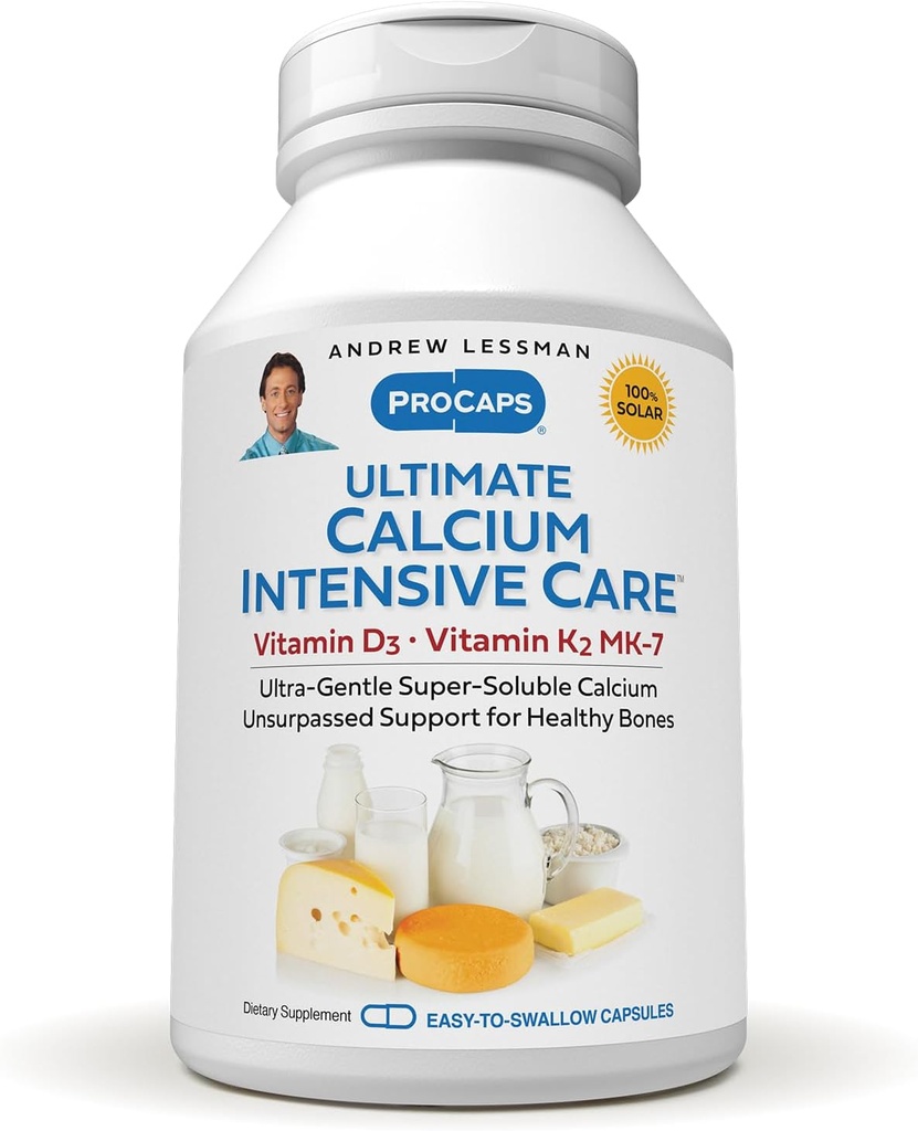 ANDREW LESSMAN Ultimate Calcium Intensive Care met vitamine D3 en K2 MK7-120 mcg - 720 Capsules - Bone en Skeleton Health Essentials. Voorzichtig, makkelijk doorslikken, Super Oplosbaar. Geen additieven