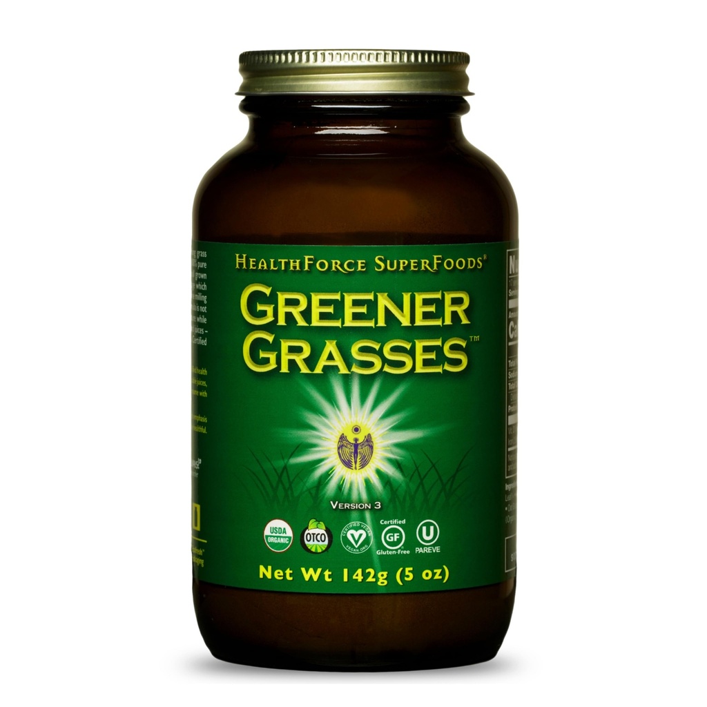 HealthForce SuperFoods Greener Grasses Alkalizer Powder - 5 oz - Vegan Greens Powder, Superfood Complex, Great Source of Fiber, Promotes Healthy Gut - Gluten Free, Organic - 35 Servings