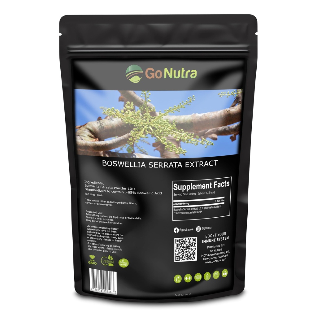 Go Nutra Boswellia Serrata Extract Poeder 10:1 Kracht 65% Boswellic Acid Frankincense Supplement Gezamenlijke Ondersteuning - 8 oz.
