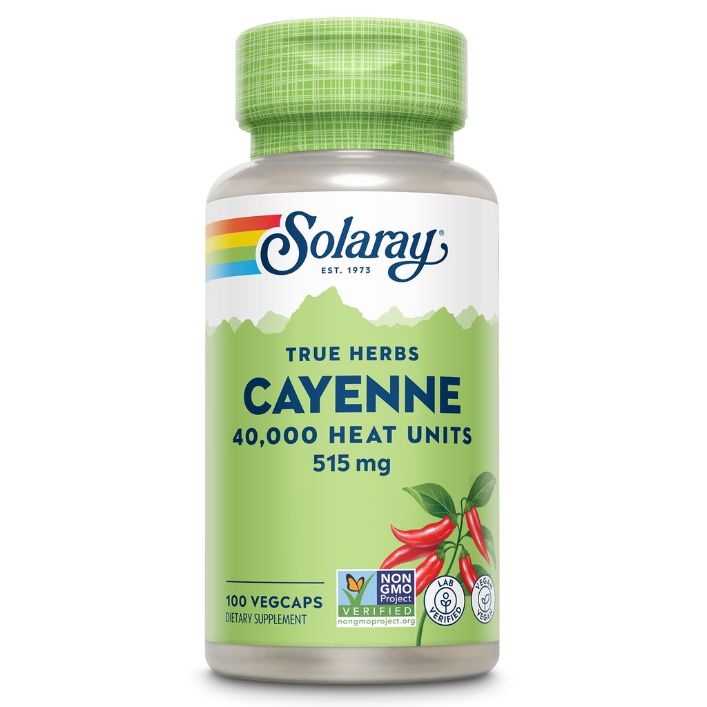 SOLARAY Cayenne Pepper Capsules met Capsaicin - Capsaicin Supplementen voor krachtige Wellness Ondersteuning - 40.000 warmte-eenheden per VegCap - Veganistisch, Non-GMO, Glutenvrij, 60 dagen garantie, 100 porties