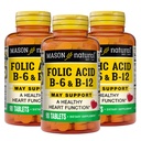 MASON NATUURLIJKE Hartformule B6/B12/Foliumzuurtabletten, Dieetsupplement Ondersteunt Cardiovasculaire Gezondheid, Red Blood Cell Formation, Metabole Functie, 90 Tellen (Terug van 3)