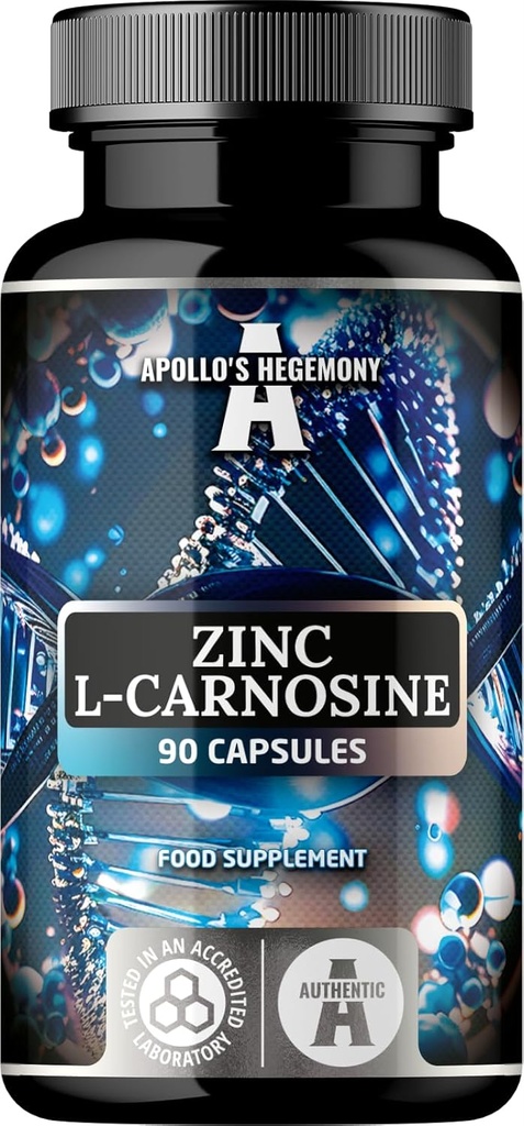 Zink L-Carnosine 37,5 mg per capsule, 90 Vegan Capsules, 3 maanden Supply, Zink Supplement en Aminozuur Beta-Alanine, door Apollo's Hegemony.