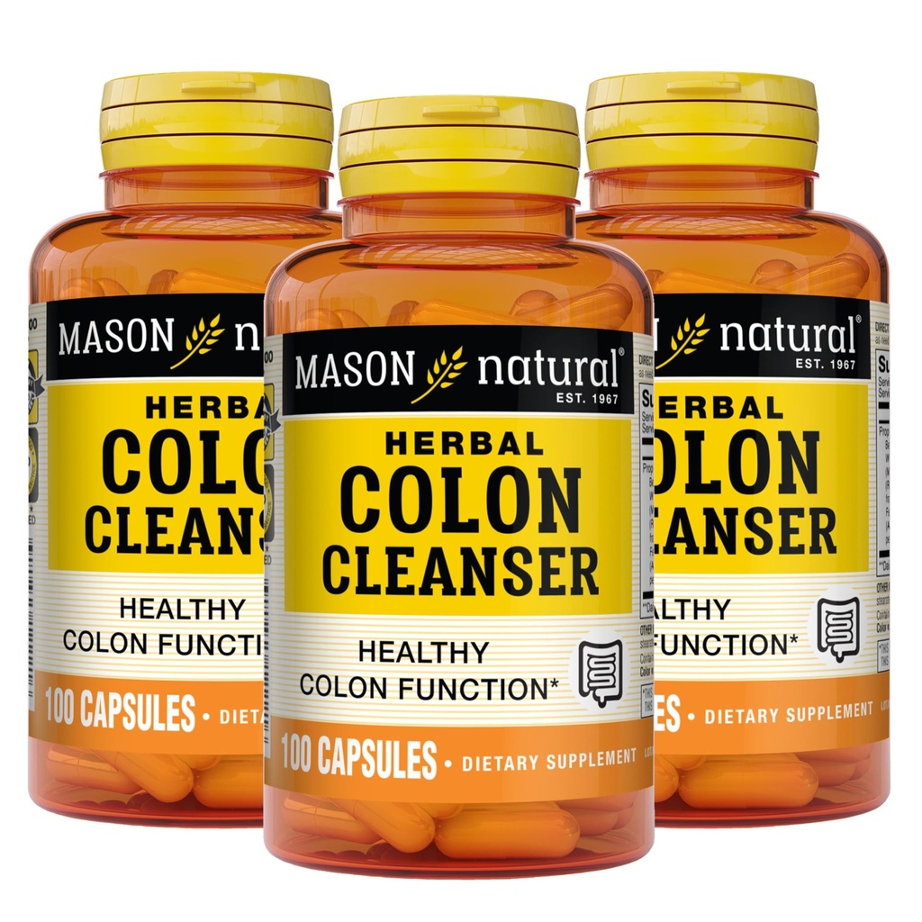MASON NATURAL Herbal Colon Cleanser, 300 Day Supply, Dietary Supplement Supports Digestive Health with Soluble Fibers, Probiotics & Herbs, 3 Pack