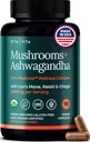 USDA Organic Lions Mane Supplement Capsules with Ashwagandha, Chaga, Reishi, Cordyceps, Turkey Tail (18.600mg/serv) 10x Adaptogenic Mushroom Complex as Focus Supplement - Energy, Immunity & Nootropic