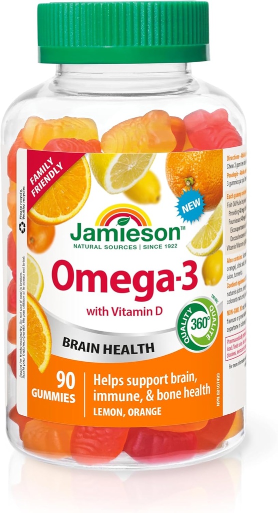 Jamieson Omega-3 Gummies, Familievriendelijk, Diverse Fruit Smaken, 90 Tellen
