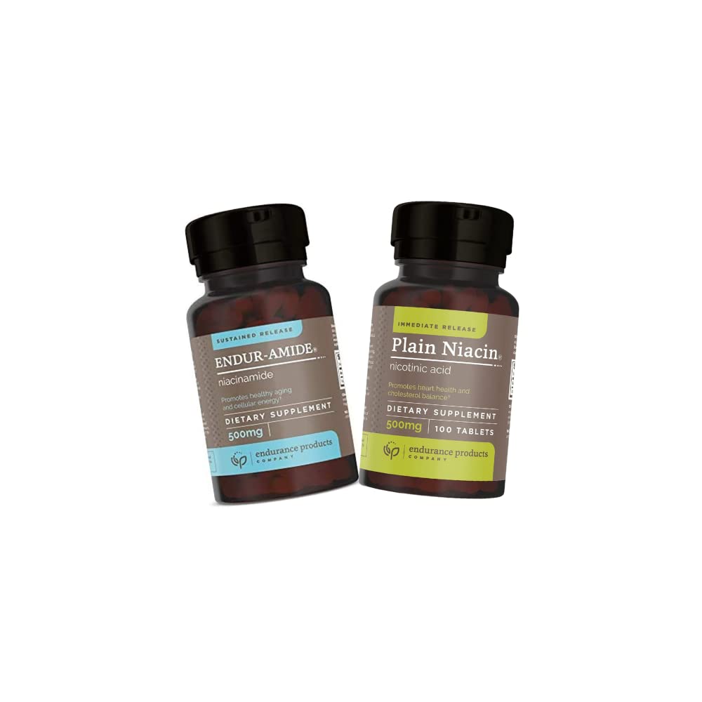 Endurance Products EPC Company NAD+ Niacinamide B3, Endur-Amide 500mg 200 tabletten B3 Plain Niacin - 500mg Onmiddellijke afgifte Vitamine B-3 met Flush - Nicotinezuur 100 tabletten