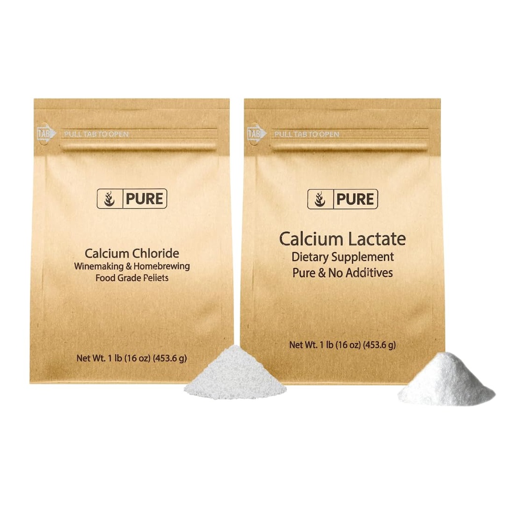 Pure Original Ingrediënten Calciumchloride & Calcium Lactaat bundel, (1lb) Dieetsupplementen, Fijne Poeders