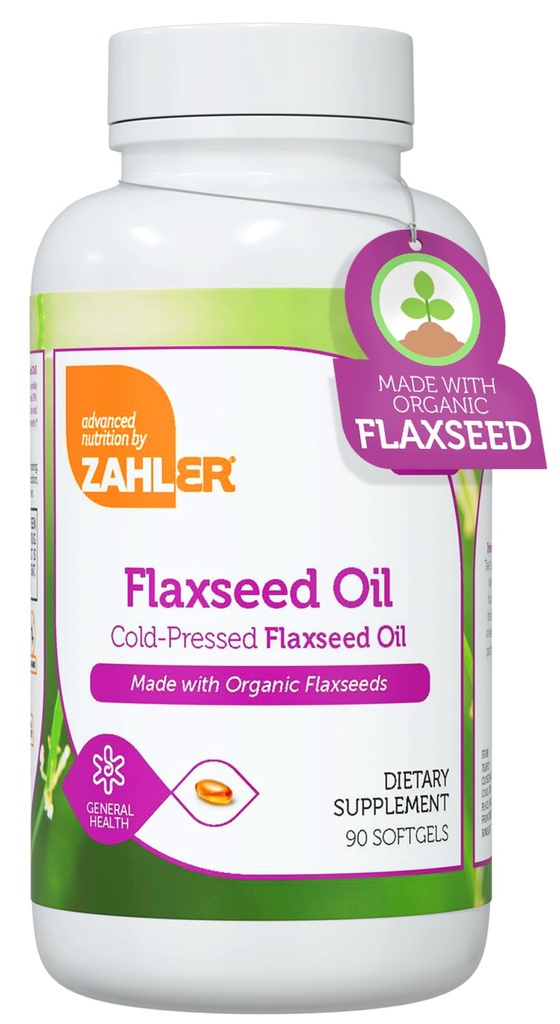 Zahler Biologische Vlaszaadolie - 1000mg Softgels - Biologische Omega 3 ALA Supplement - Kosher Glutenvrije Vegetarisch Vlaszaad (90 Tel.)