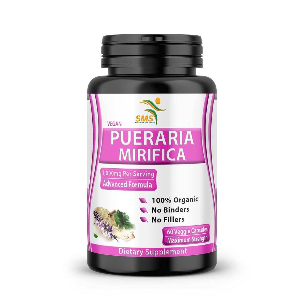 Pure Pueraria Mirifica Supplement 500mg Root Extract Powder Geïmporteerd uit Thailand - Bevordert vrouwen Gezondheid, Biologische Natuurlijke Kruiden, 60 Veggie Capsules