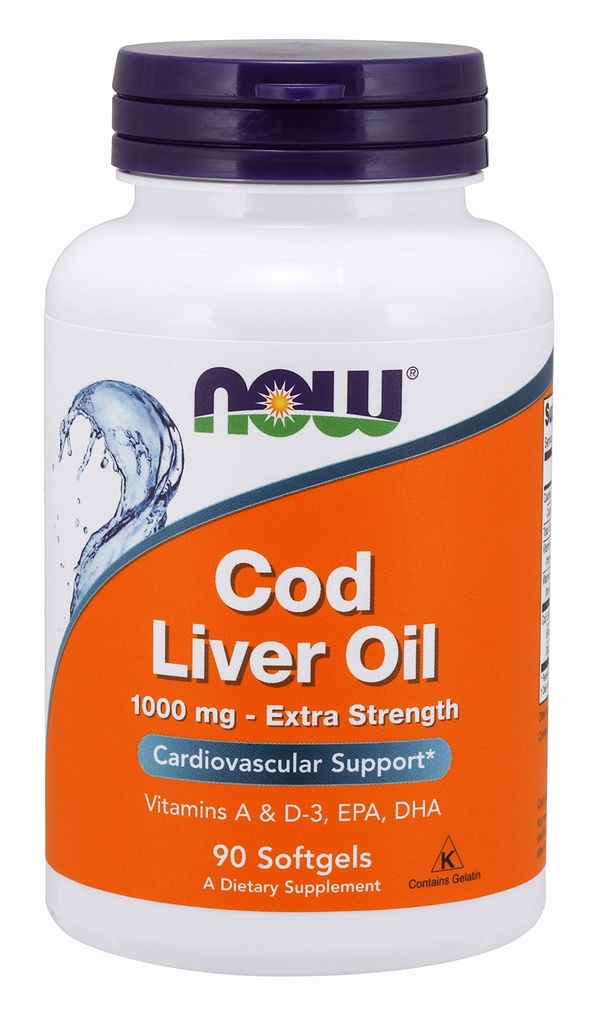 NU voedingssupplementen, kabeljauwleverolie, extra sterkte 1000 mg met vitamine A & D-3, EPA, DHA, 90 Softgels