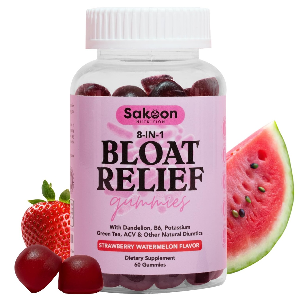 Sakoon voeding Bloating Relief Gummies voor vrouwen - Groene thee, ACV, Dandelion, Buchu Leaf, Natuurlijke spijsvertering Ondersteuning, 60 Gummies, Watermeloen smaak