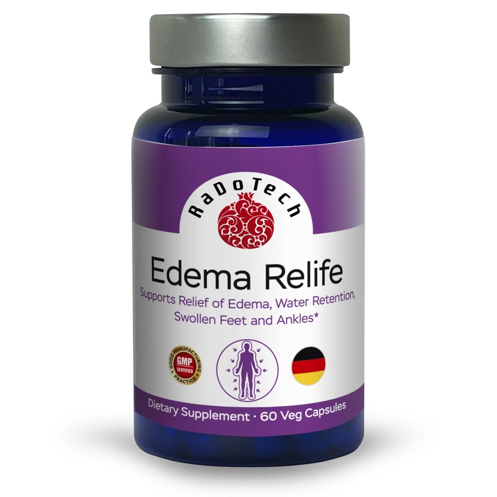 Edema Relife Support Relief of Edema, Water Retention, Zwelling Feet and Ankles 60 Veg Capsules GMP - (Pack of 1)