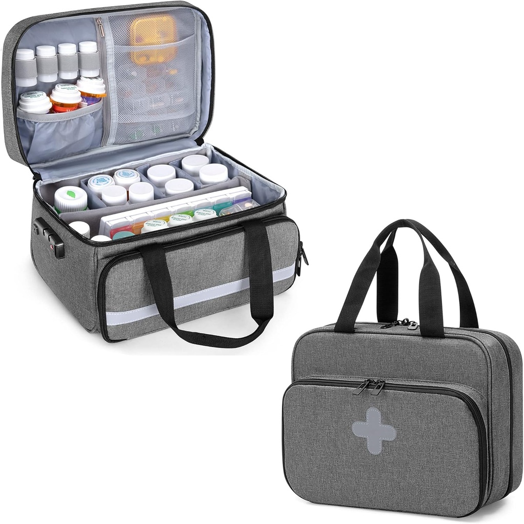 CURMIO Pill Fles Organizer Bag, Medicine opslag geval met slot voor recept flessen, vitamines, medische supplementen