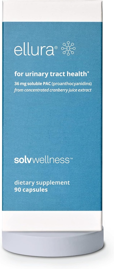 Solv Wellness Ellura Clinically Proven Cranberry Supplement: Get Ahead of UTIs with 36mg of 100% Bioavailable PAC, 90 Capsules