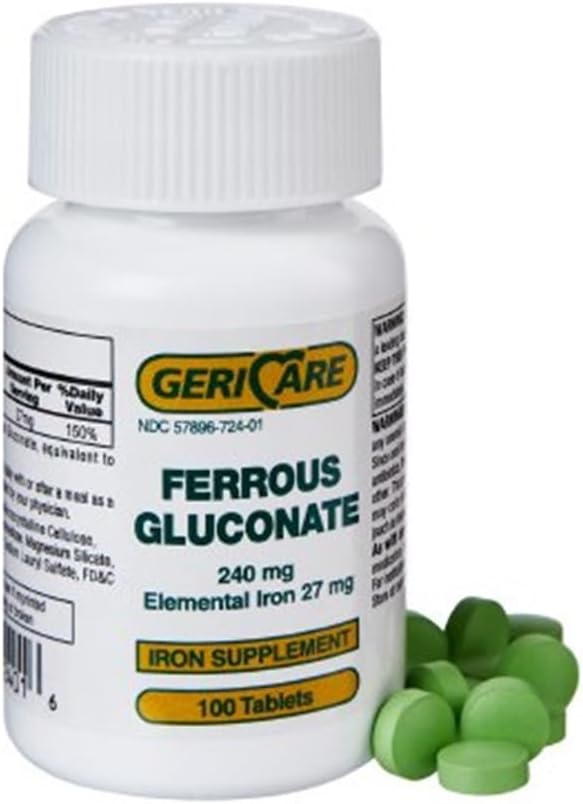 GeriCare Ferrous Gluconaat 240mg 100 tabletten per tablet (verpakking van 6)