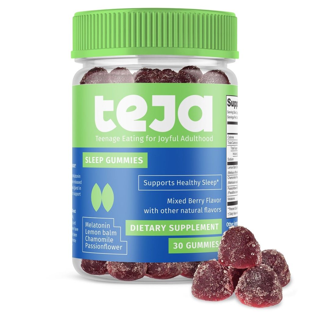 TEJA Slaapondersteuning Gummies voor tieners en volwassenen, 0,3mg Melatonine Kauwgom, Melatonine Kauwgom, 30 Gummies