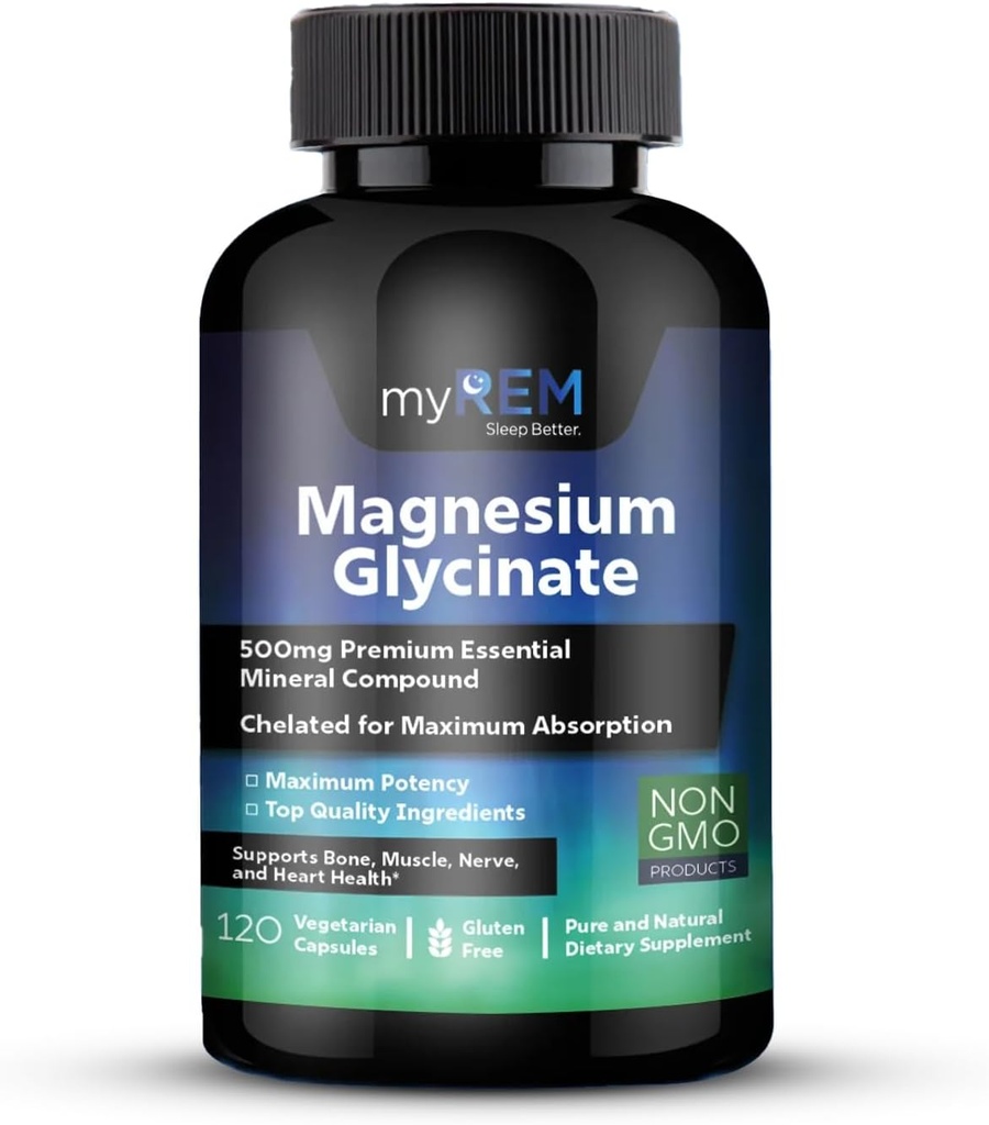 Magnesium Glycinate, 500mg Premium Essential Mineral Compound, chelated for Maxium Absorbtion, Supports Bone, Muscle, Nerve, and Heart Health (60 Servings)