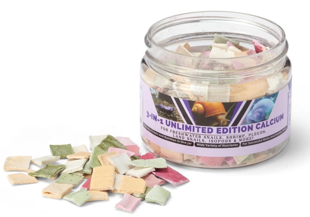 Limited Edition Calcium - 3 smaken in 1 Jar, voor sterke shells, gezonde smolten, 100% natuurlijke, lost niet op in water, snel zinken voor garnalen, snails &amp; More! Bioloog Made in USA