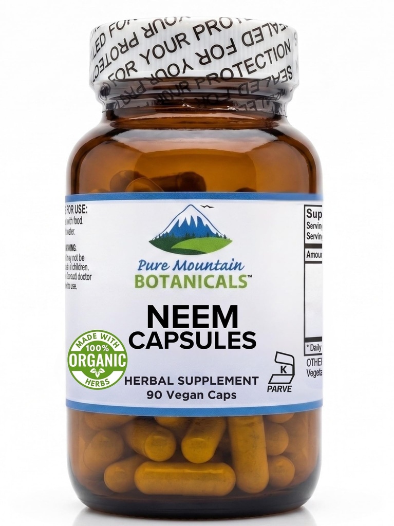 Pure Mountain Botanicals Neem Capsules - 90 Kosher Vegan Caps met 500mg Biologische Neem Leaf Supplement