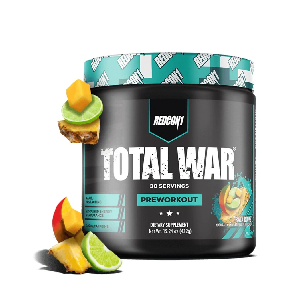 REDCON1 Total War Pre Workout, Baja Bomb - Beta Alanine + Citrulline Malate Keto Friendly Preworkout voor mannen en vrouwen met 320 mg cafeïne - Snel handelen (30 Serven)