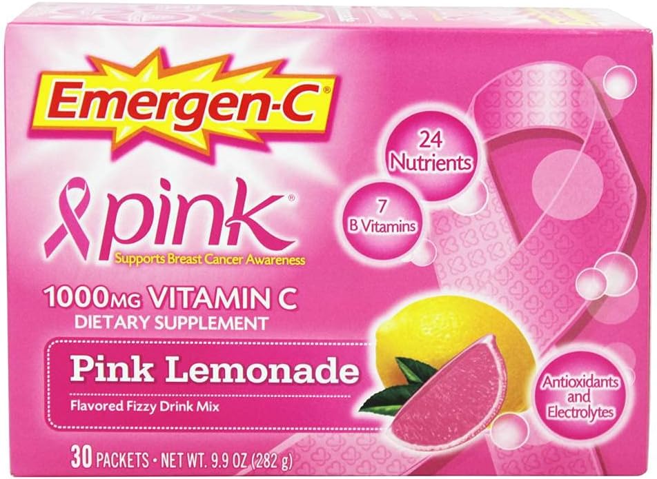 Emergen-C 1000mg vitamine C poeder voor dagelijkse Immune ondersteuning Cafeïnevrije vitamine C supplementen met zink en Mangaan, B Vitaminen en Elektrolyten, Super Oranje smaak - 30 Tellen