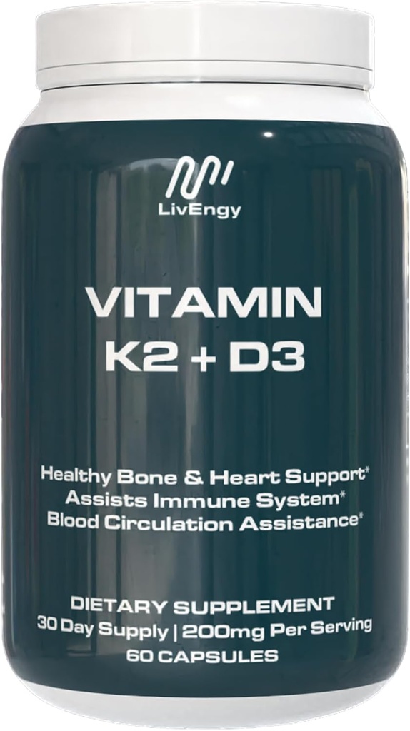 Vitamine K2 D3 Supplement - High-Potency - Ondersteunt bot, hart, immuungezondheid - Non-GMO, Glutenvrij, Vegetarisch - 60 capsules (60 porties) - Premium Quality K2+D3 Formula