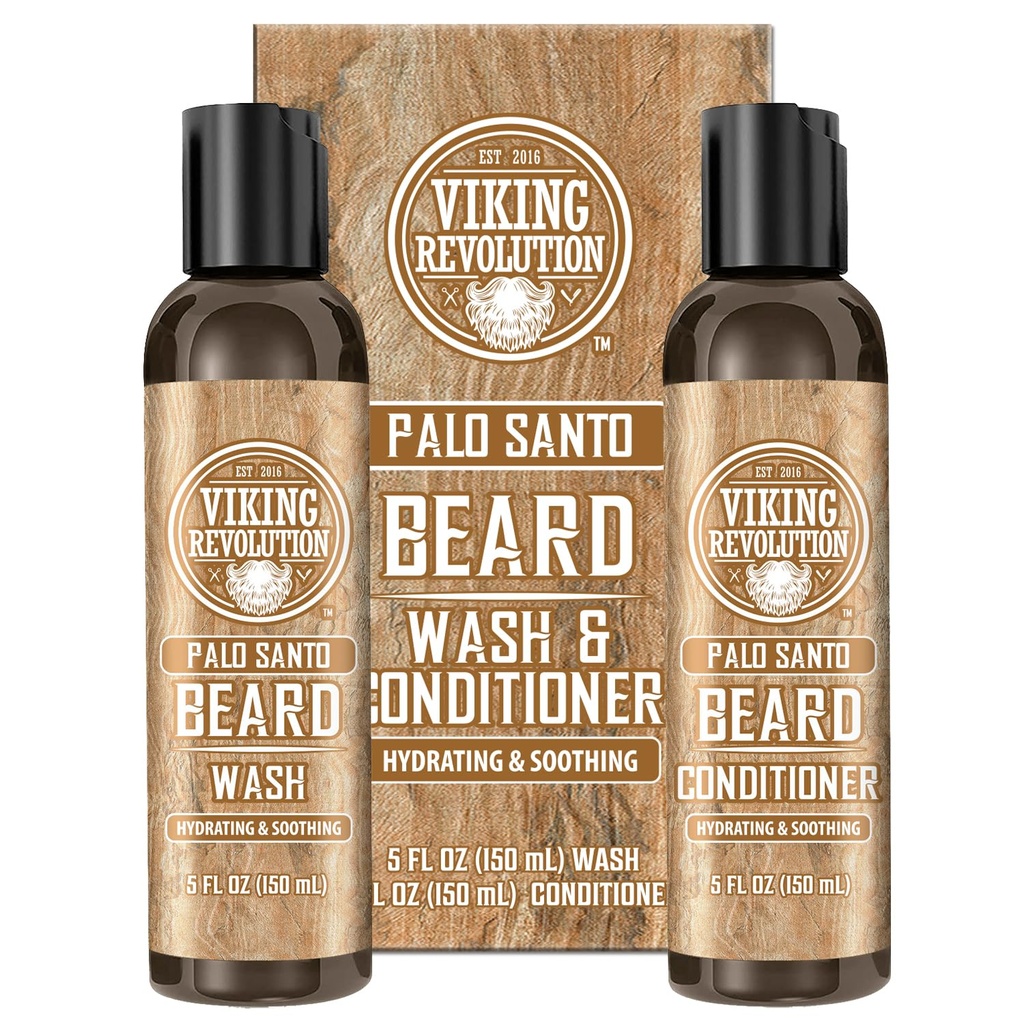 Viking Revolutie Baard Wash en Baard Conditioner voor mannen met Argan Oil en Jojoba Oil - Baard Softener en Versterker Baard Care Baard Shampoo en Conditioner met Ginseng Root (5oz, Palo Santo)