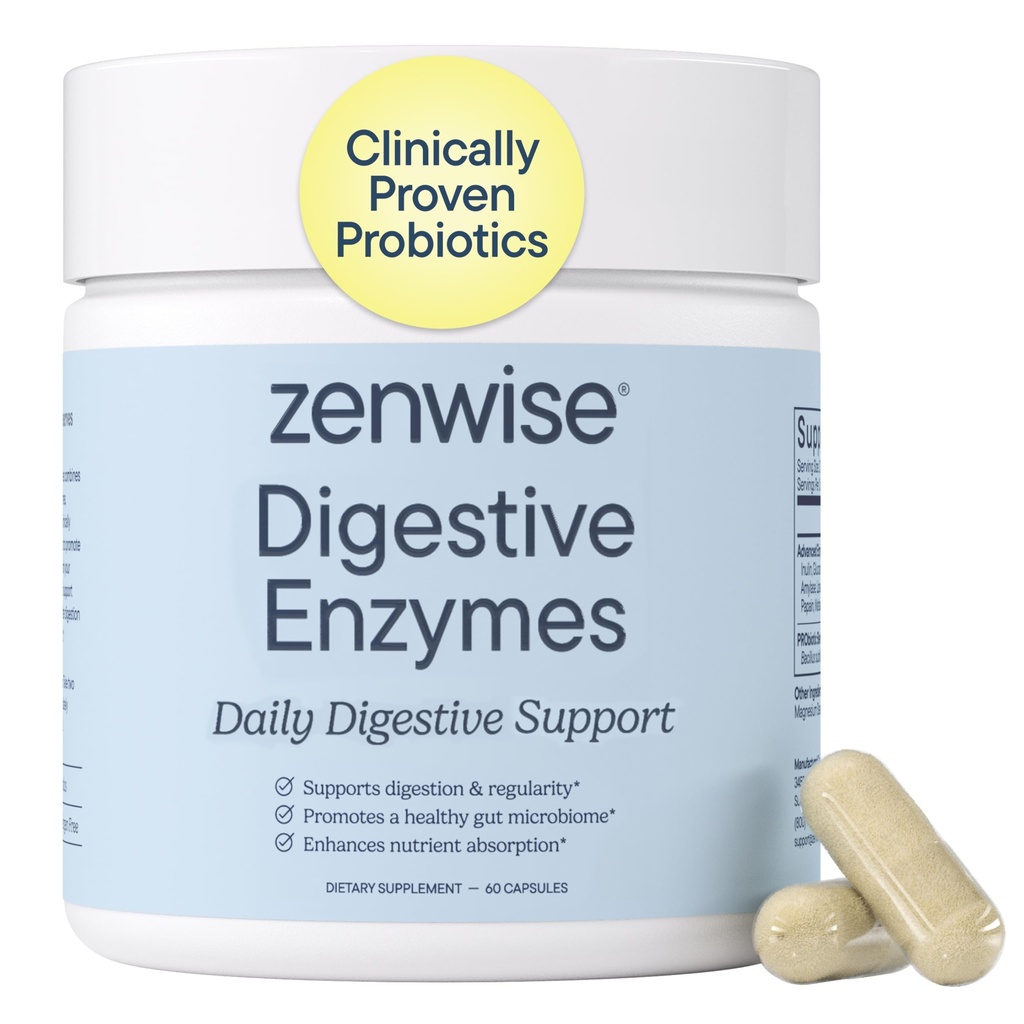 Zenwise Health Digestive Enzymes with Bromelain & Papaya - Multi Enzymes Digestion Supplement with Probiotics & Prebiotics for Gut Health, Gas & Bloating Relief - Men & Women - 60 Vegetarian Capsules