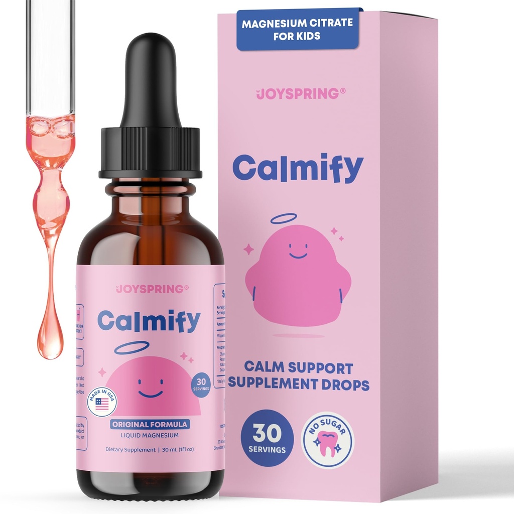 JoySpring Calmify Magnesium Citrate Liquid for Kids - Sugar-Free, Gluten-Free Calming Supplement met kamille - Natuurlijke ondersteuning voor kinderen & tieners (1 fl oz) 30 porties
