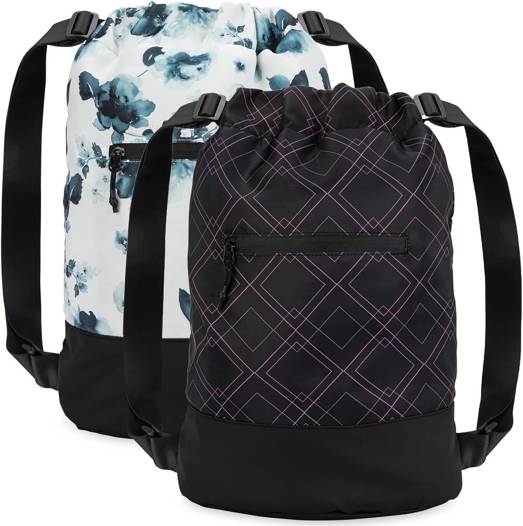 GOMOYO 2-pack Dames Floral Plum Trekkoord Rugzak met verstelbare schouderband, 18 x 14 x 7 inch, Perfect voor sportschool, Reizen en Overnachtingen
