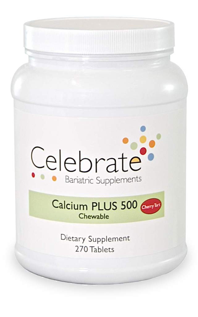 Celebrate Vitamins Calcium Plus - 500mg Calcium Citrate, 333 IU Vitamin D3 & 34mg Magnesium for Post Bariatric Surgery - Gluten-Free & Sugar-Free - Cherry, 270 Chewable Tablets