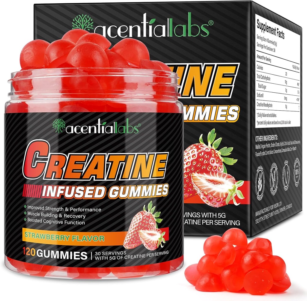 Creatine Monohydraat Gummy's Creatine Monohydraat per Serving Kauwbare Creatine voor Muscle Builder, Energy Boost, 120 Gummies
