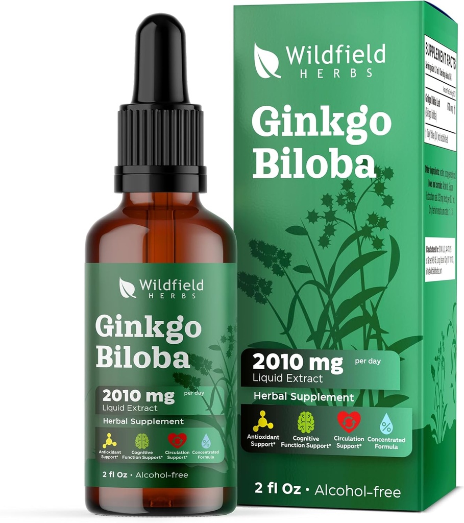 Ginkgo Biloba Extract Drops Liquid 2000mg (Ginkgo biloba L.) Kruidensupplement Absorbeert beter dan capsules, 1 maand supply, 84 porties, alcoholvrije tinctuur - 2 Oz, verpakking van 1