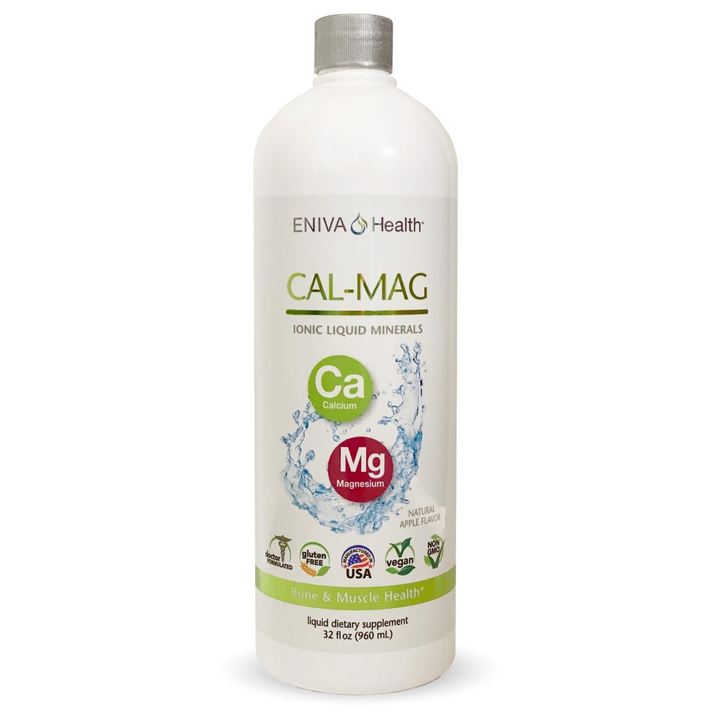 Liquid Ionic Calcium Magnesium Supplement (32oz) Healthy Bones, Hair, Nails and Body. Doctor Formulated. Zero Calories. Zero Sugar. By Eniva Health.