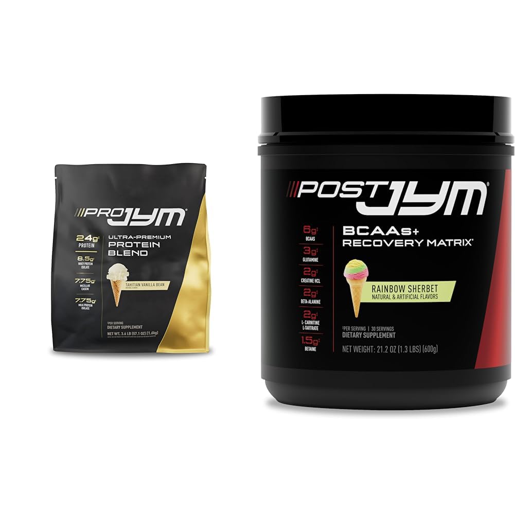 JYM Supplement Science PRO JYM 45 Servers - Tahitian Vanilla Bean & - Post-workout met BCAA's, Glutamine, Creatine HCL, Beta-Alanine, en Meer Regenboog Sherbert Flavor, 30 Servers, 21,2 oz.