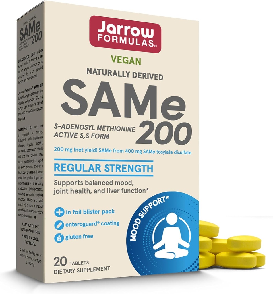 Jarrow Formules Zelfde 200 mg, Ondersteunt Joint Health, Leverfunctie, Hersenmetabolisme, 20 tabletten, Tot een levering van 20 dagen