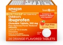 Basic Care Kinderen Ibuprofen Kauwtabletten, pijnstiller en koortsreducer, oranje smaak, leeftijden 2-11, duurt tot 8 uur, 100 mg, 24 Tellen