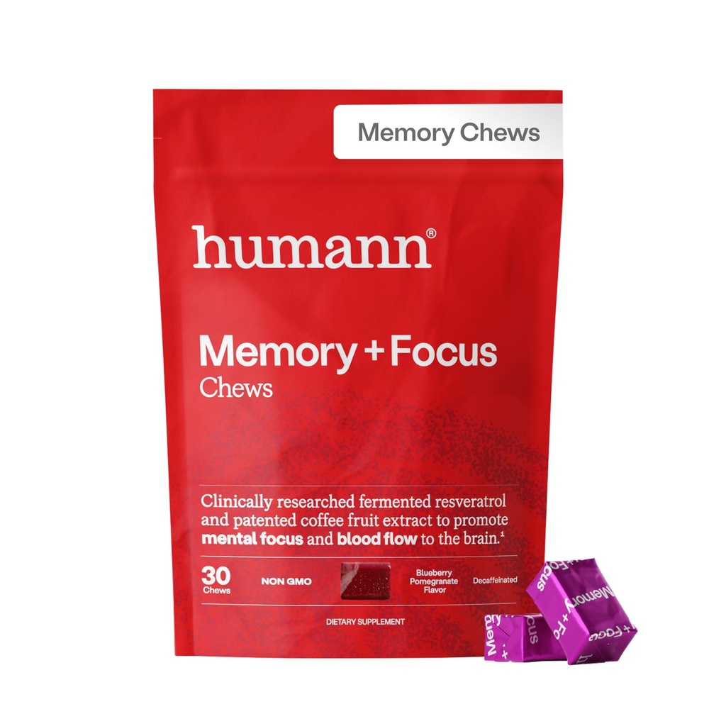 HumanN SuperBeets Hersensupplementen voor Geheugen en Focus Kauwen, Geestelijke Alertheid, Klinisch Studeerde Nootropen, Resveratrol Supplement Plus Beetwortelpoeder, Blueberry Granaatappel smaak, 30 Tellen