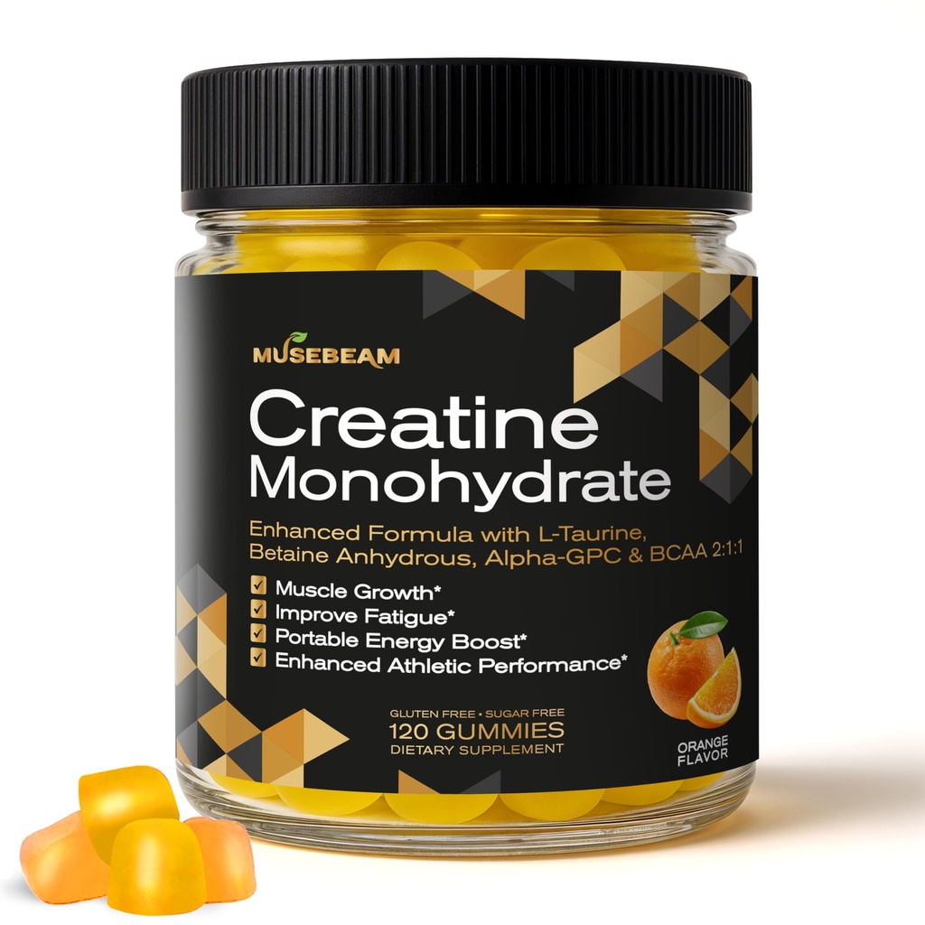 Creatine Monohydraat 5000mg Supplement Gummies - met L-Taurine Betaine Anhydraat Alpha-GPC BCAA 2:1:1 - Suikervrije glutenvrij voor mannen Vrouwen