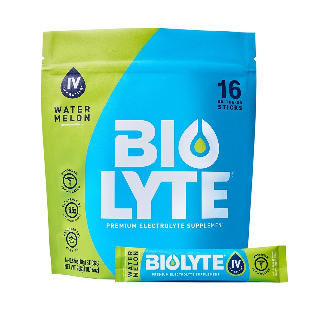BIOLYTE IV Electrolyte Powder Packets, IV Liquid Drink Mix voor water, Doctor-Ontwikkelde Hydration, Goedgekeurde Dehydratatie Relief, Chemotherapie Must Haves voor vrouwen en mannen - Watermeloen (16 Pack)