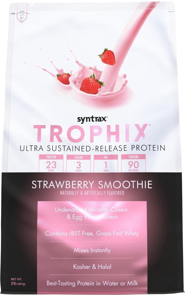 Syntrax Nutrition Trophix, Ultra Sustained-Release Protein Powder Blend, Aardbei Smoothie, 2 lbs.