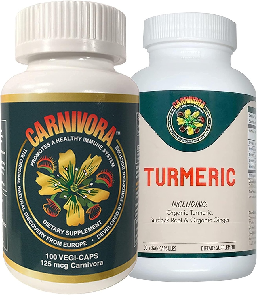 Carnivora Vegi Caps + Kurkuma Combo - Immuun systeem ondersteuning met verbetering voor gewrichten en spijsvertering (Bundel met 1 fles Vegi-Caps en 1 fles Kurkuma)