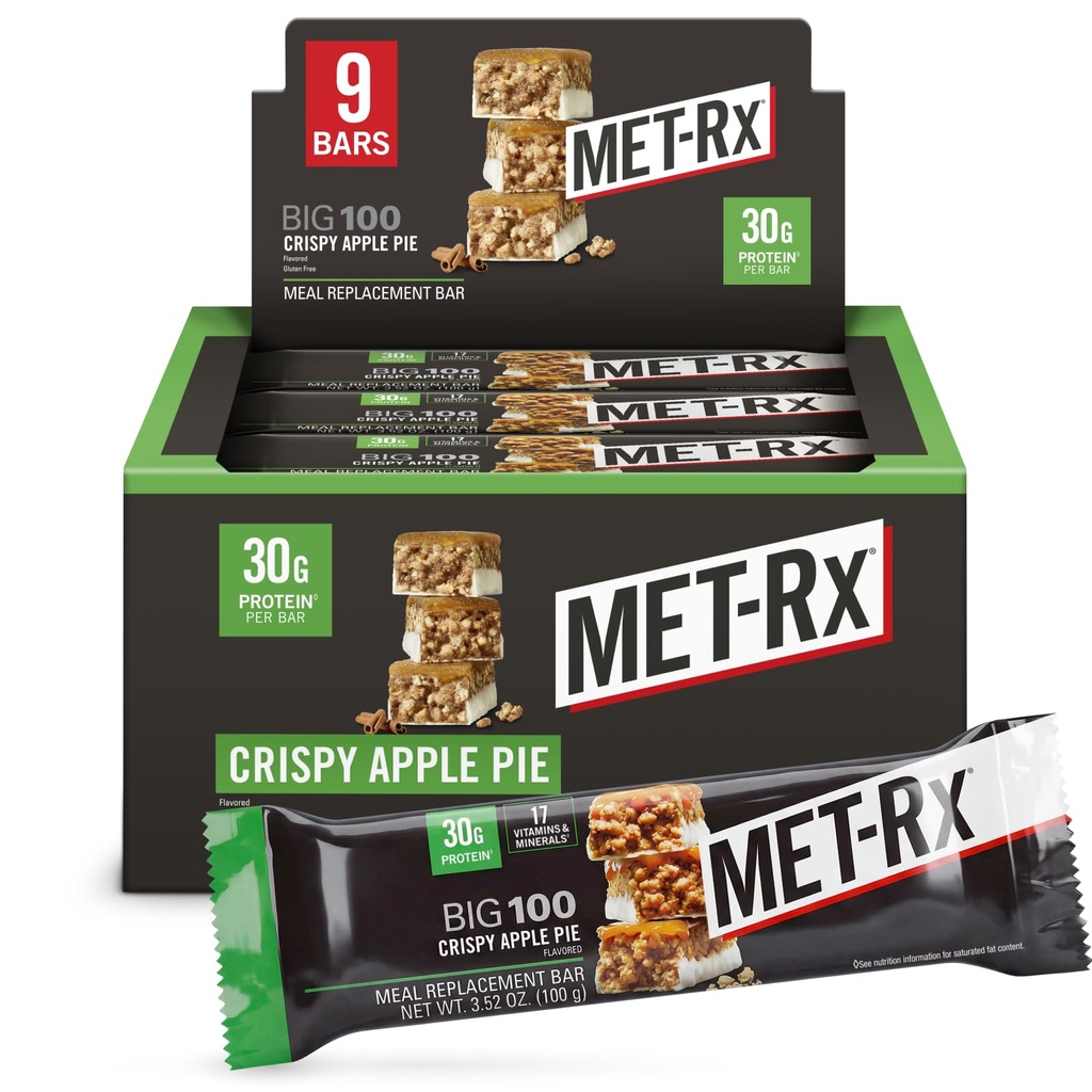 MET-Rx Big 100 Colossal Protein Bars, Crispy Apple Pie Maaltijd Vervanging Bars, 9 Tellen
