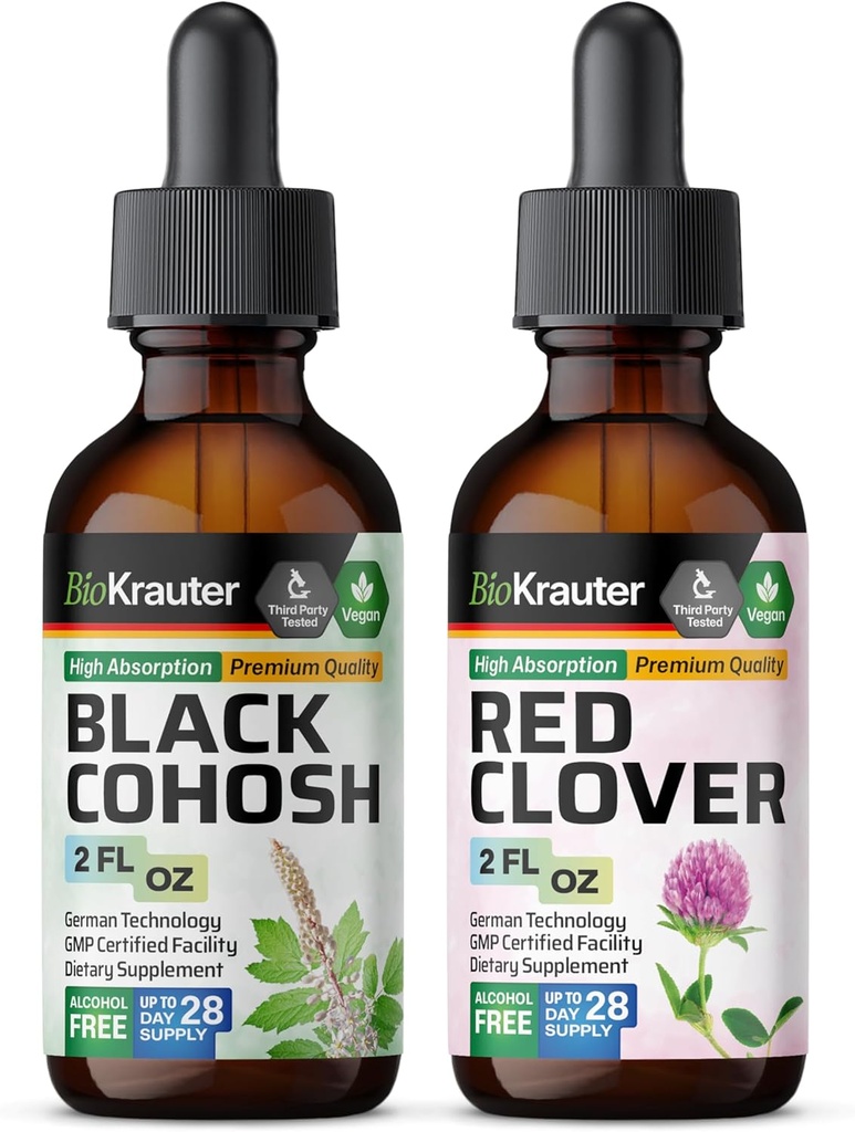 BIO KRAUTER Black Cohosh Tinctuur 2 Fl. Oz. & Red Clover Tinctuur 2 Fl. Oz.