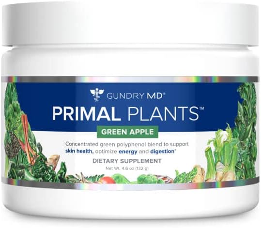 Gundry MD® Primal Plants MTHF Greens Powder Superfood Supplement to Support Skin Health, Optimize Energy and Digestion, 1 Full Serving of Vegetables - Green Apple Flavor (30 Servings) (New Formula)